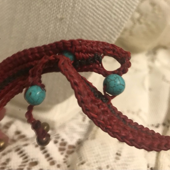 NOVICA Turquoise and Red Macrame Collar Choker - Picture 6 of 7